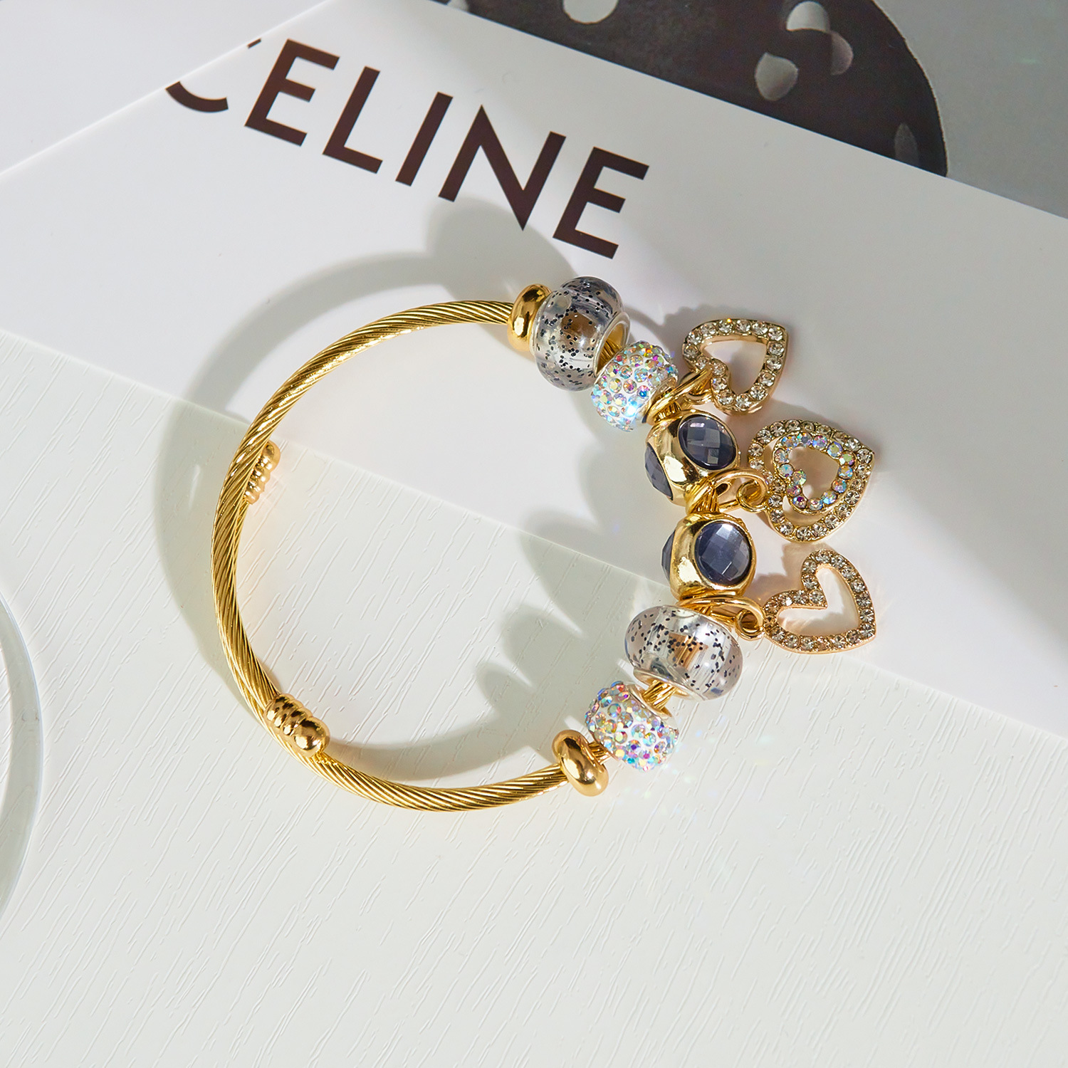 European and American Fashion Special-Interest Design Stainless Steel Adjustable Bracelet Hollow Inlaid Zircon Love Bracelet