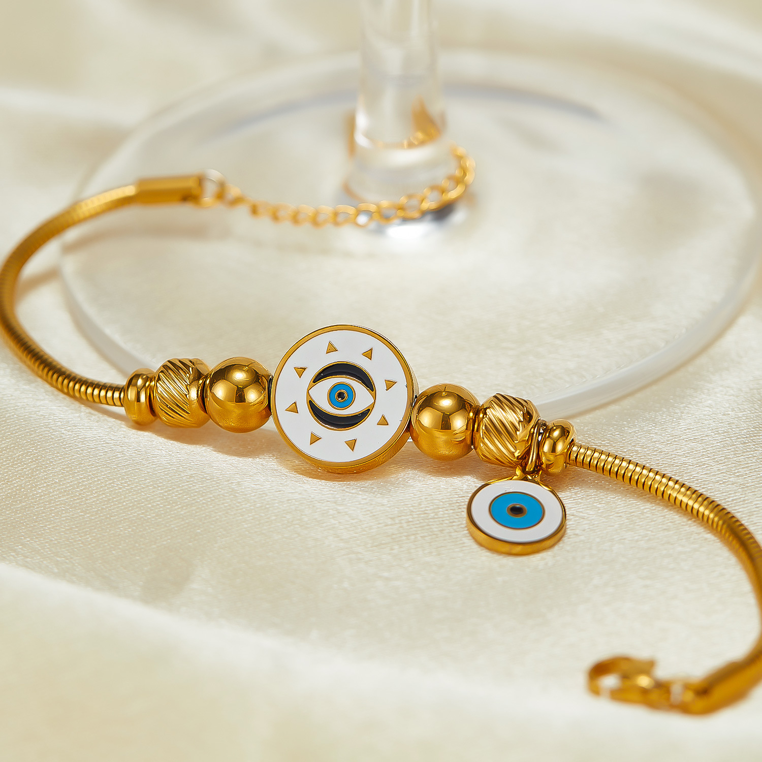 Fashion Retro Affordable Luxury High-Grade Stainless Steel Oil Dripping Eyes Gold-Plated Bracelet for Women