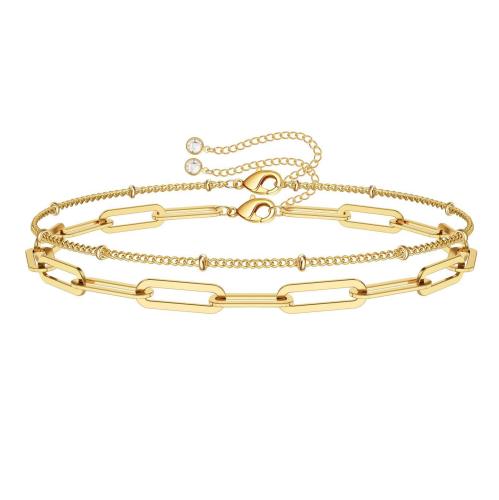 Paperclip Chain Bracelet Colorfast Stainless Steel Chain Bracelet Double Layer Chain Bracelet for Women