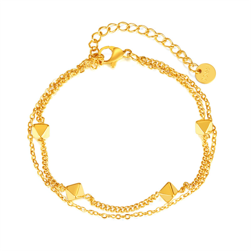European and American Fashion Minority Design Double-Layer Chain Stitching Three-Dimensional Geometric Stainless Steel Bracelet