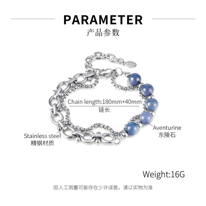 Stainless Steel Double Layer Chain Stitching Dongling Stone Gender-Free Bracelet
