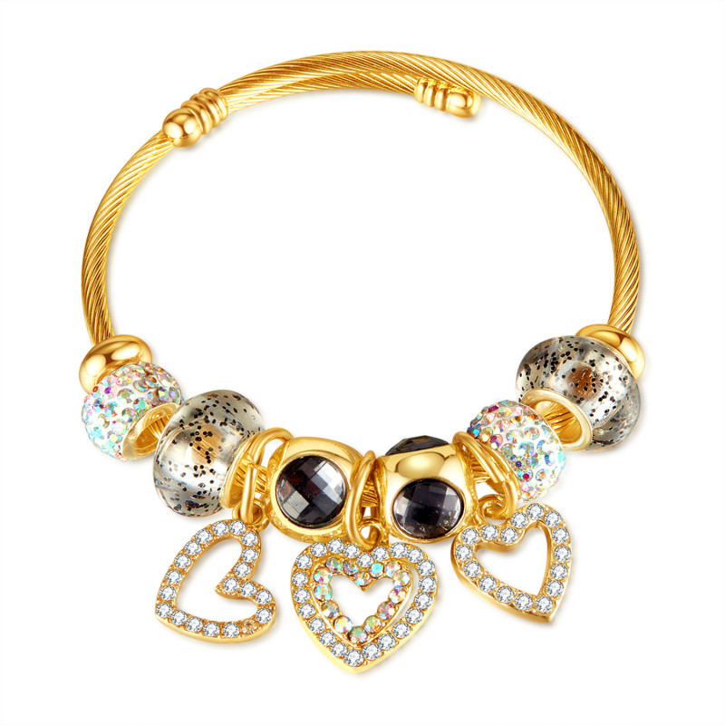 European and American Fashion Special-Interest Design Stainless Steel Adjustable Bracelet Hollow Inlaid Zircon Love Bracelet