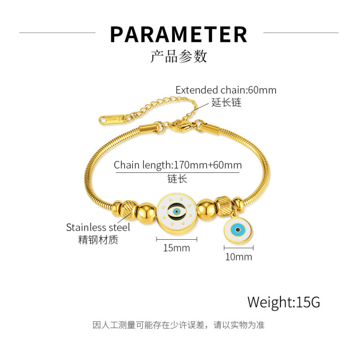 Fashion Retro Affordable Luxury High-Grade Stainless Steel Oil Dripping Eyes Gold Plated Bracelet for Women