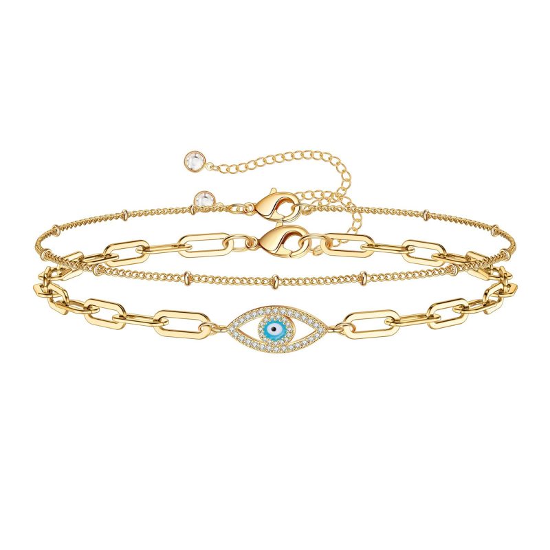 Paperclip Chain Stainless Steel Chain Dripping Oil Eye Micro Inlaid Zircon Devil's Eye Blue Eye Bracelet