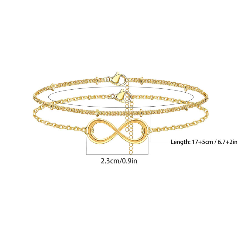 Stainless Steel Clip Bead Chain Colorfast Double-Layer Bracelet Digital Geometry Infinity 18K Gold Plated  Bracelet