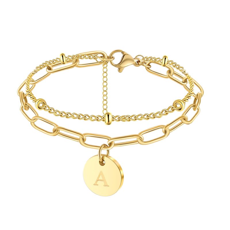 Gold Bracelets for Women Initial Bracelet Dainty Gold Bracelet Stack Strand with A-Z Letter Charm