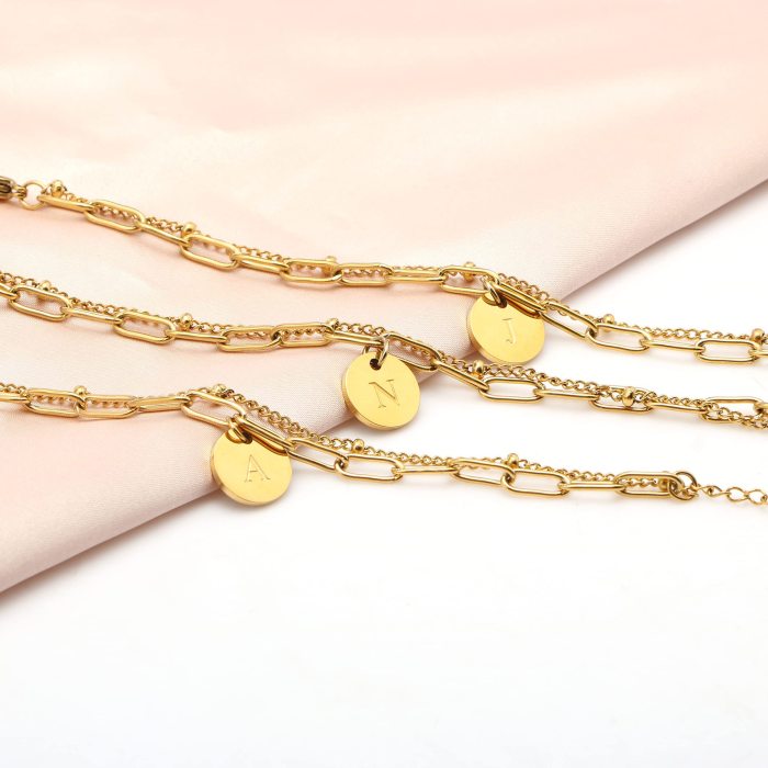 Gold Bracelets for Women Initial Bracelet Dainty Gold Bracelet Stack Strand with A-Z Letter Charm