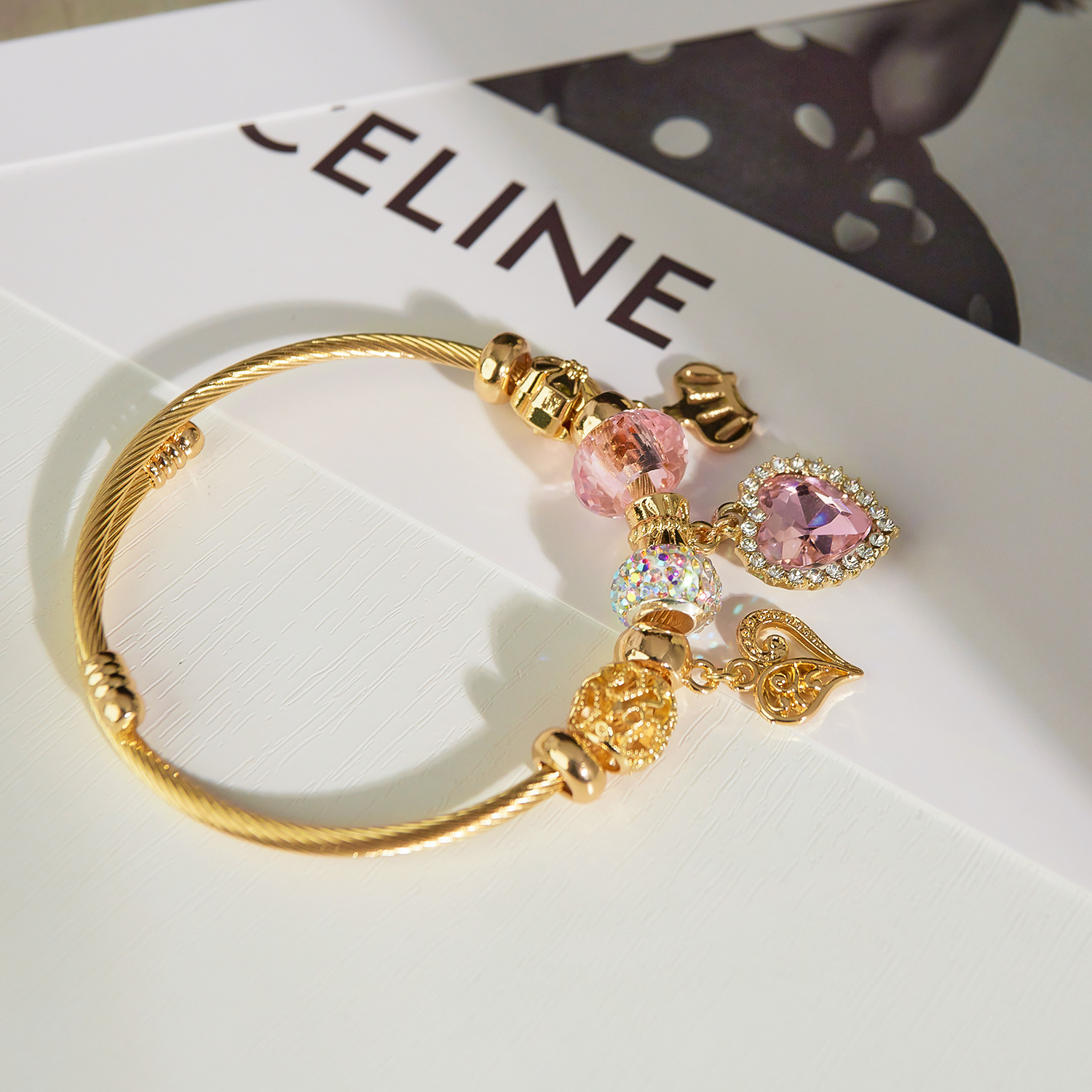 Europe and America Cross Border Crown Loving Heart Zircon Small Pendant Bracelet Personality Ins Style Stainless Steel Bracelet