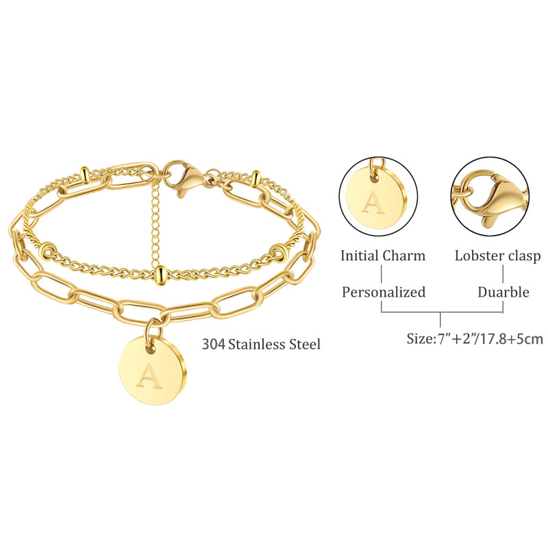 Gold Bracelets for Women Initial Bracelet Dainty Gold Bracelet Stack Strand with A-Z Letter Charm