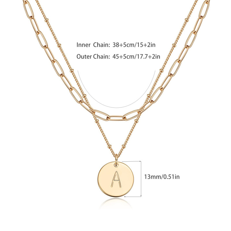 Initial Necklace for Women Round 12MM Coin Disc Double Side Engraved Letter A-Z Hammered Pendant Necklace Alphabet Birthday