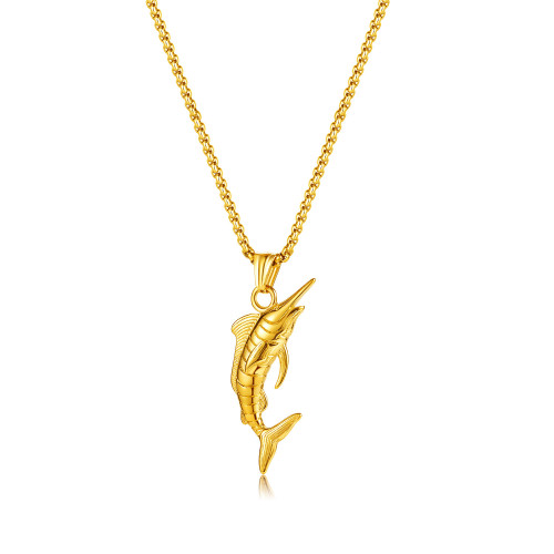 Marlin Pendant Trendy Men's Hip Hop Style Stainless Steel All-Match Necklace for Men