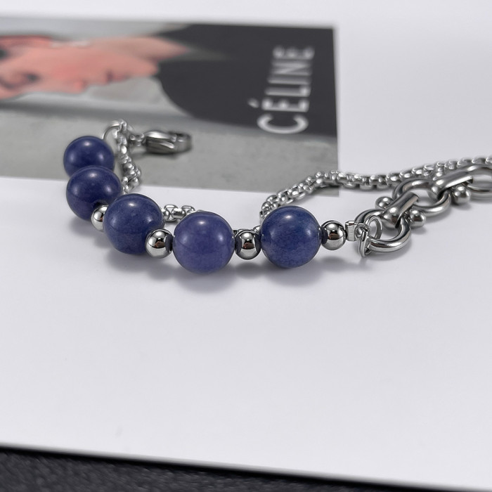 Stainless Steel Double Layer Chain Stitching Dongling Stone Gender-Free Bracelet
