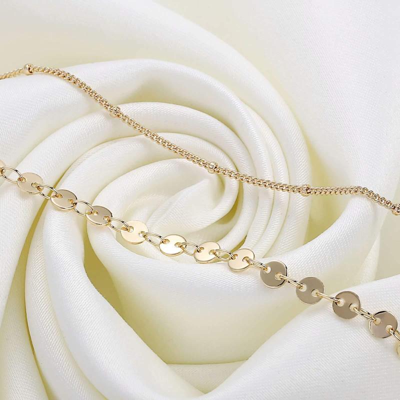 Double Layer Bead  Bracelet Suit Women Girl Twin Colorfast 18K Gold Stainless Steel Wafer Bracelet