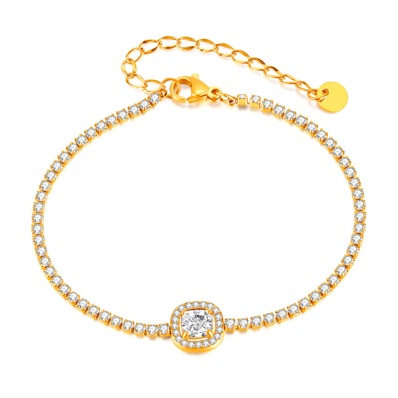 Minority Advanced Stainless Steel Sparkling Full Rhinestone Square Zircon Bracelet