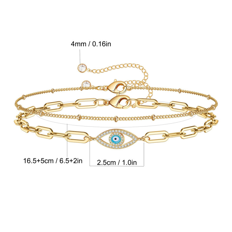 Paperclip Chain Stainless Steel Chain Dripping Oil Eye Micro Inlaid Zircon Devil's Eye Blue Eye Bracelet