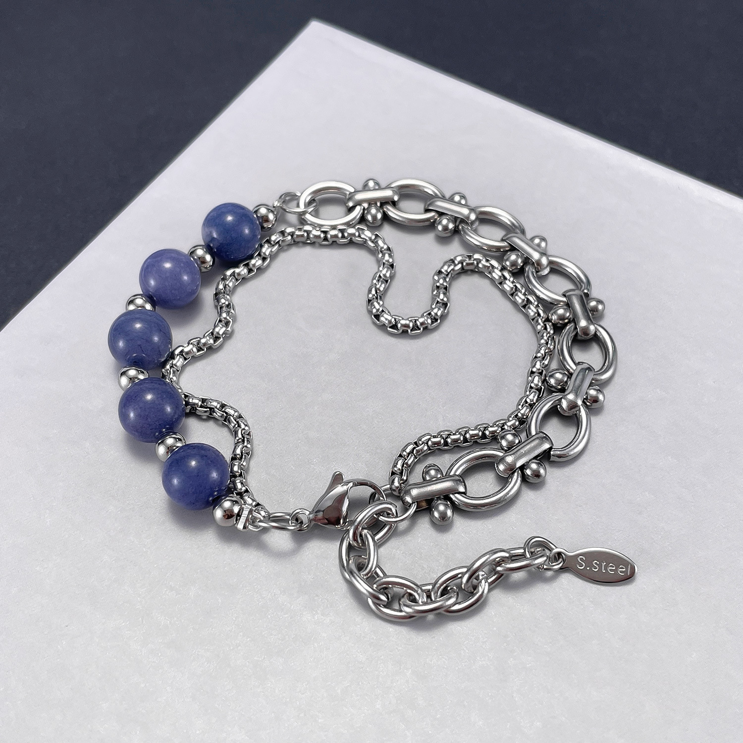 Stainless Steel Double Layer Chain Stitching Dongling Stone Gender-Free Bracelet