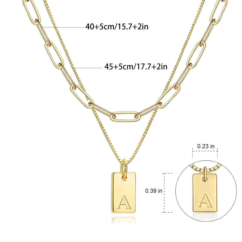 Gold Initial Necklaces for Women Non Tarnish 14K Gold Dainty Square Letter Pendant Necklace Waterproof A-Z Trendy Name Necklace