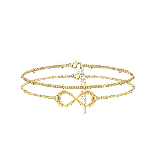 Stainless Steel Clip Bead Chain Colorfast Double-Layer Bracelet Digital Geometry Infinity 18K Gold Plated  Bracelet