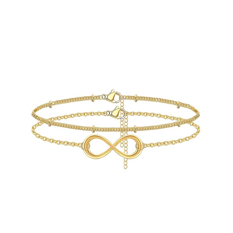 Stainless Steel Clip Bead Chain Colorfast Double-Layer Bracelet Digital Geometry Infinity 18K Gold Plated  Bracelet