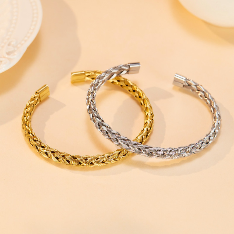 European and American Woven Twisted Irregular Bracelet Foreign Trade Fashion Stainless Steel Opening Ladies' Bracelet