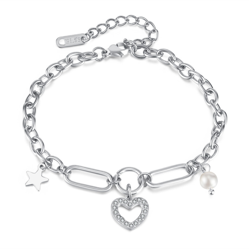 Ornament Factory Ins Niche Design Stainless Steel Pearl Five-Pointed Star Pendant Temperament Wild Heart Bracelet