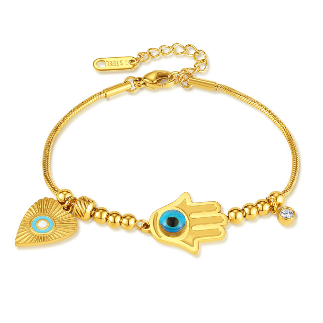 Cross-Border Fashion Temperament Entry Lux Stainless Steel Gold-Plated Palm Blue Devil's Eye Bracelet