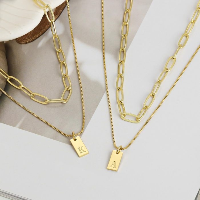 Gold Initial Necklaces for Women Non Tarnish 14K Gold Dainty Square Letter Pendant Necklace Waterproof A-Z Trendy Name Necklace