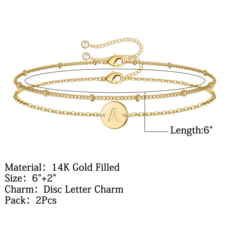 Gold Initial Bracelets for Women, Dainty Layered Beaded Letter Initial Bracelet 26 Alphabet Disc Charm Bracelet Jewelry Gifts