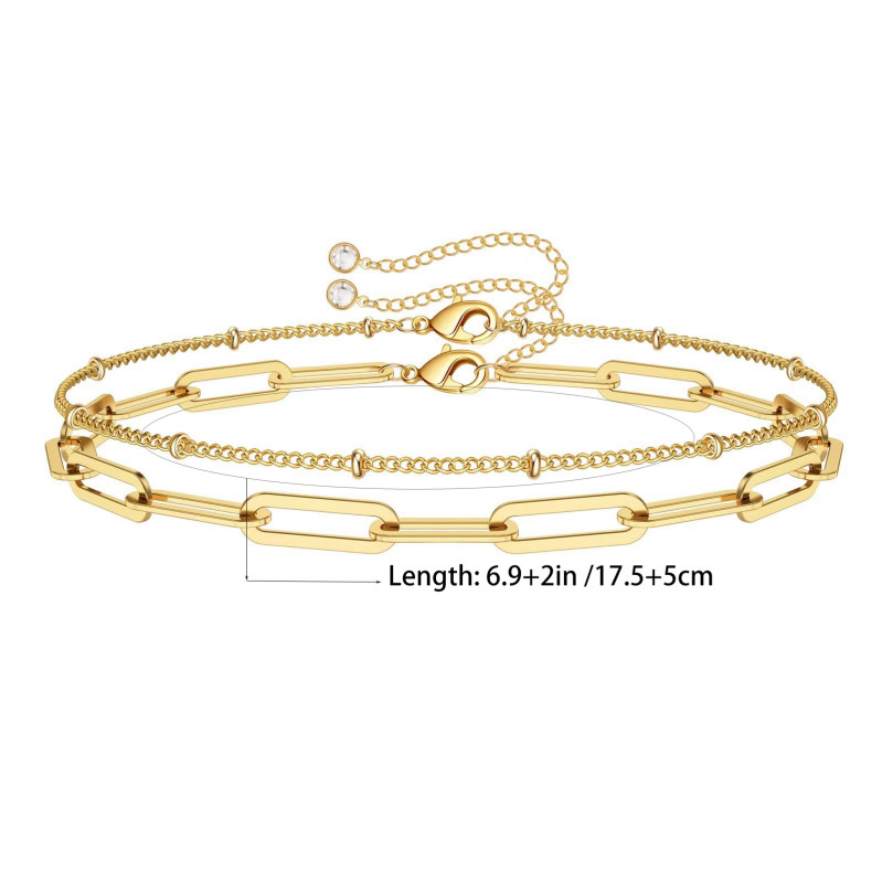 Paperclip Chain Bracelet Colorfast Stainless Steel Chain Bracelet Double Layer Chain Bracelet for Women