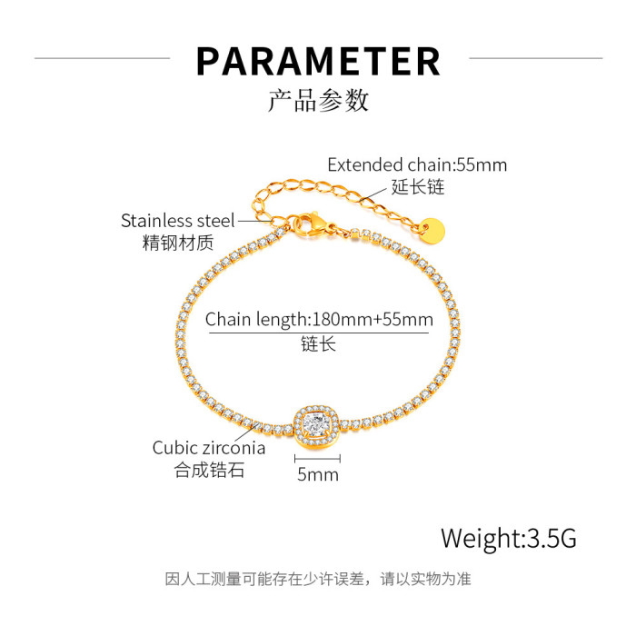 Minority Advanced Stainless Steel Sparkling Full Rhinestone Square Zircon Bracelet