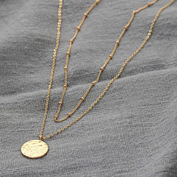 Chain Light Luxury Personality Stainless Steel Double Layer Bead Necklace Hammer Pressure Oil Pressure Wafer