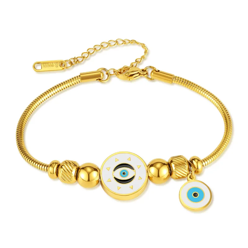 Fashion Retro Affordable Luxury High-Grade Stainless Steel Oil Dripping Eyes Gold-Plated Bracelet for Women