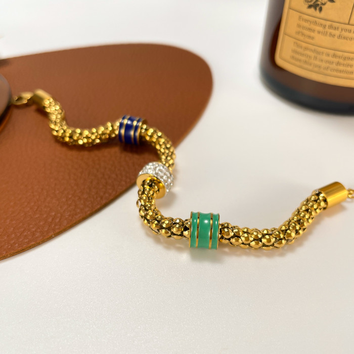 Europe and America Cross Border Fashion New Light Luxury Stainless Steel Thick Chain Stitching Zircon Dripping Bracel...
