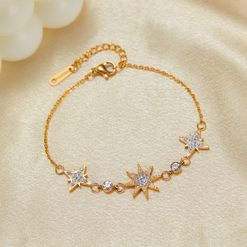 Japanese and Korean Fashion Commuter Elegant Stainless Steel Eight Awn Star Full Diamond Star All-Match Bracelet Female