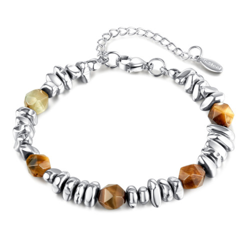 Stainless Steel Bracelet Internet Celebrity All-Match Natural Yellow Tigereye Men's and Women's Bracelet