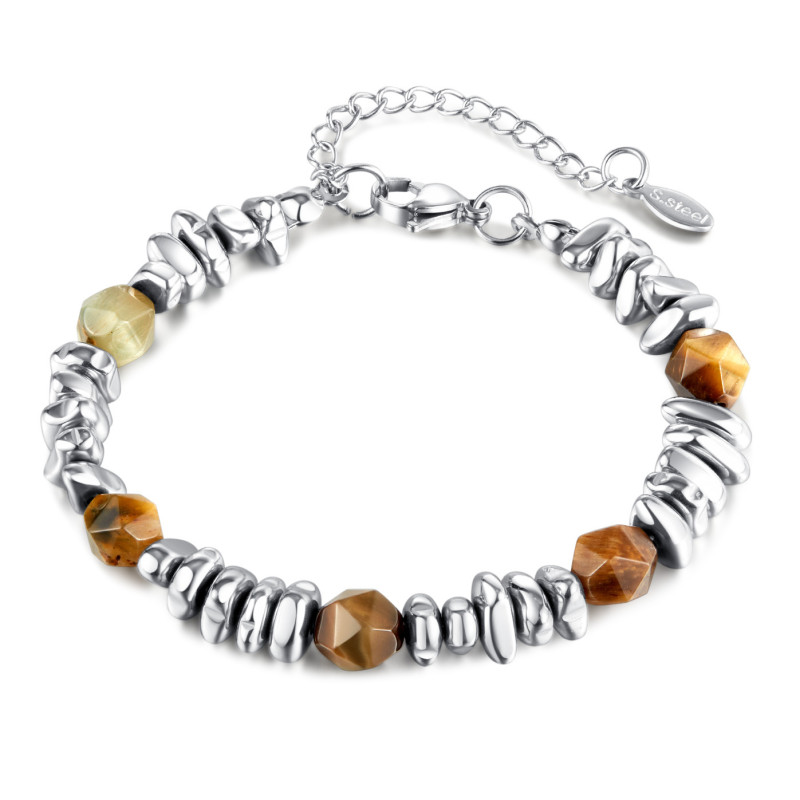 Stainless Steel Bracelet Internet Celebrity All-Match Natural Yellow Tigereye Men's and Women's Bracelet