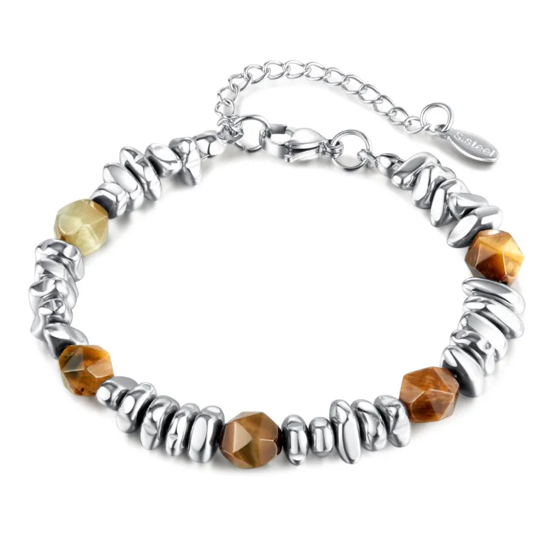 Stainless Steel Bracelet Internet Celebrity All-Match Natural Yellow Tigereye Men's and Women's Bracelet