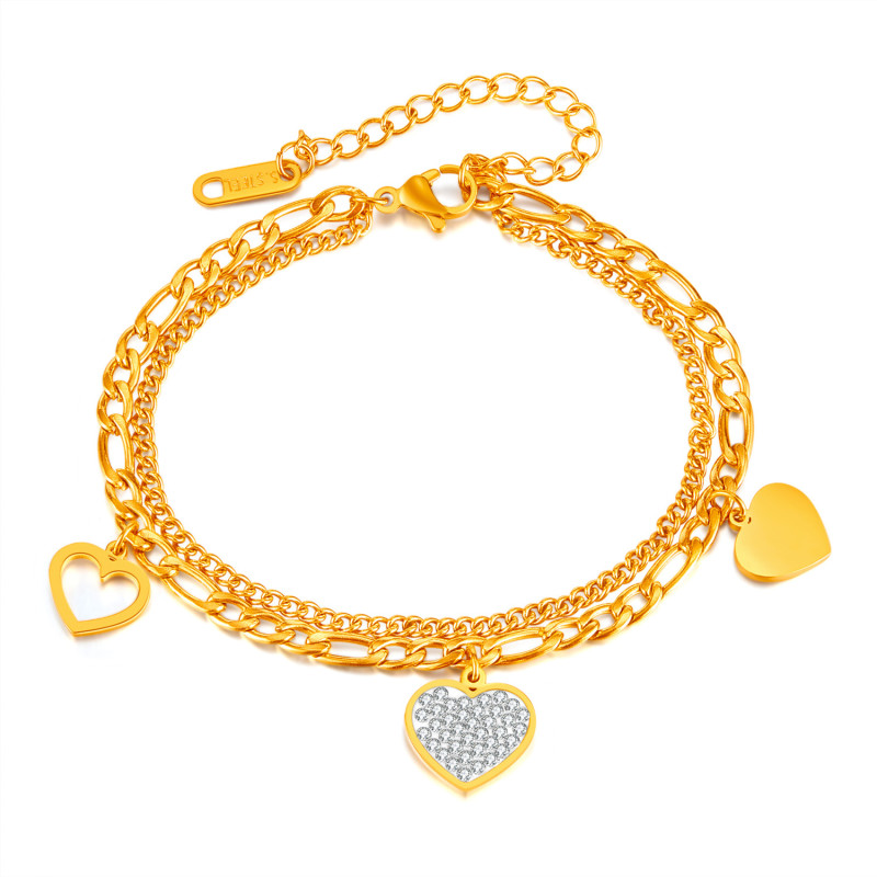 Hot Fashion Ol Temperament Commute Style Stainless Steel Double Layer Twin Hollow out Heart Bracelet