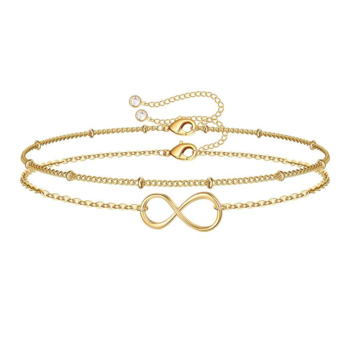 Stainless Steel Clip Bead Chain Colorfast Double-Layer Bracelet Digital Geometry Infinity 18K Gold Plated  Bracelet