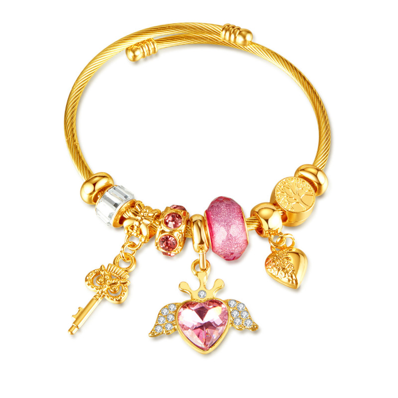 European and American Fashion Creative Design Stainless Steel Adjustable Bracelet Angel Wings Love Key Bracelet