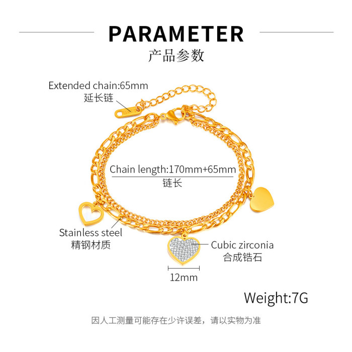 Hot Fashion Ol Temperament Commute Style Stainless Steel Double Layer Twin Hollow Out Heart Bracelet
