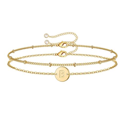 Gold Initial Bracelets for Women, Dainty Layered Beaded Letter Initial Bracelet 26 Alphabet Disc Charm Bracelet Jewelry Gifts