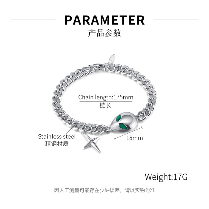 Stainless Steel Cuban Link Chain Alien Cross Bracelet