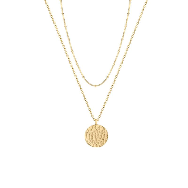 Chain Light Luxury Personality Stainless Steel Double Layer Bead Necklace Hammer Pressure Oil Pressure Wafer