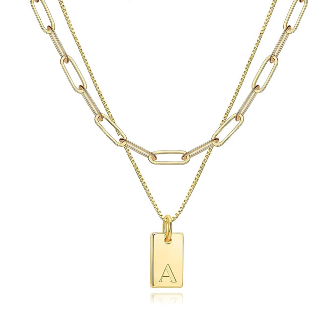 Gold Initial Necklaces for Women Non Tarnish 14K Gold Dainty Square Letter Pendant Necklace Waterproof A-Z Trendy Name Necklace
