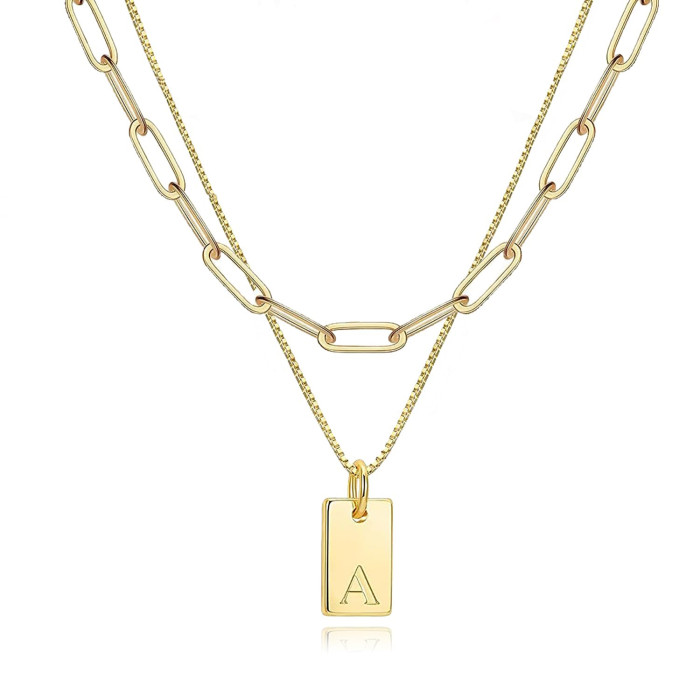 Gold Initial Necklaces for Women Non Tarnish 14K Gold Dainty Square Letter Pendant Necklace Waterproof A-Z Trendy Name Necklace