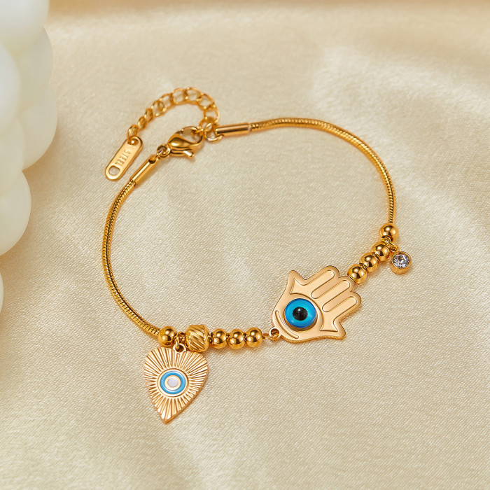 Cross-Border Fashion Temperament Entry Lux Stainless Steel Gold-Plated Palm Blue Devil's Eye Bracelet
