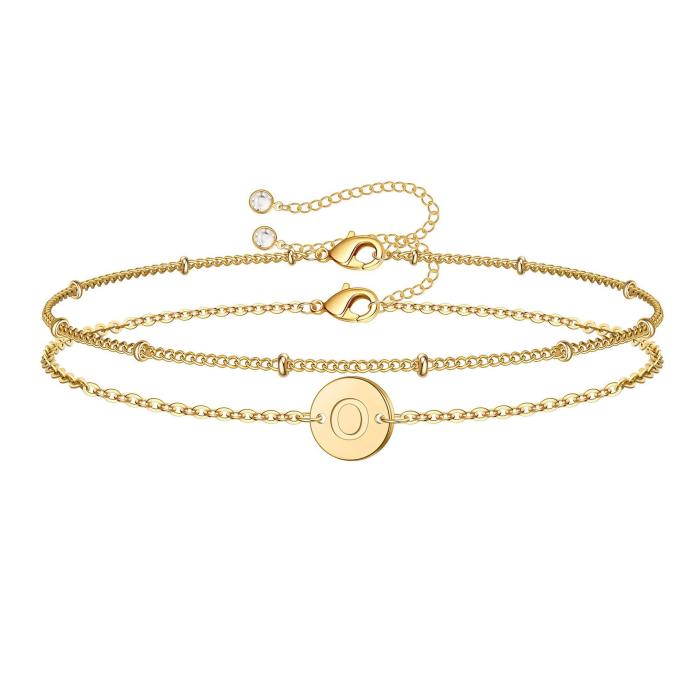 Gold Initial Bracelets for Women, Dainty Layered Beaded Letter Initial Bracelet 26 Alphabet Disc Charm Bracelet Jewelry Gifts