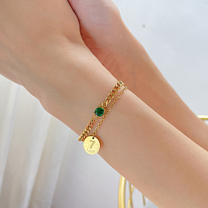 Style Titanium Steel Cuban Link Chain Bracelet Wholesale Personalized Double-Layer Lucky round Stainless Steel Bracelet