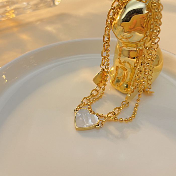 Fashion Ins Style All-Match Titanium Steel Peach Heart Bracelet Double-Layer Design Sense White Shell Heart Bracelet Female